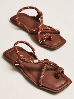 NWOT Anthropologie Flòwze Flo Square Rope Sandal in Brown Size 38 ~ 7.5 / 8 US